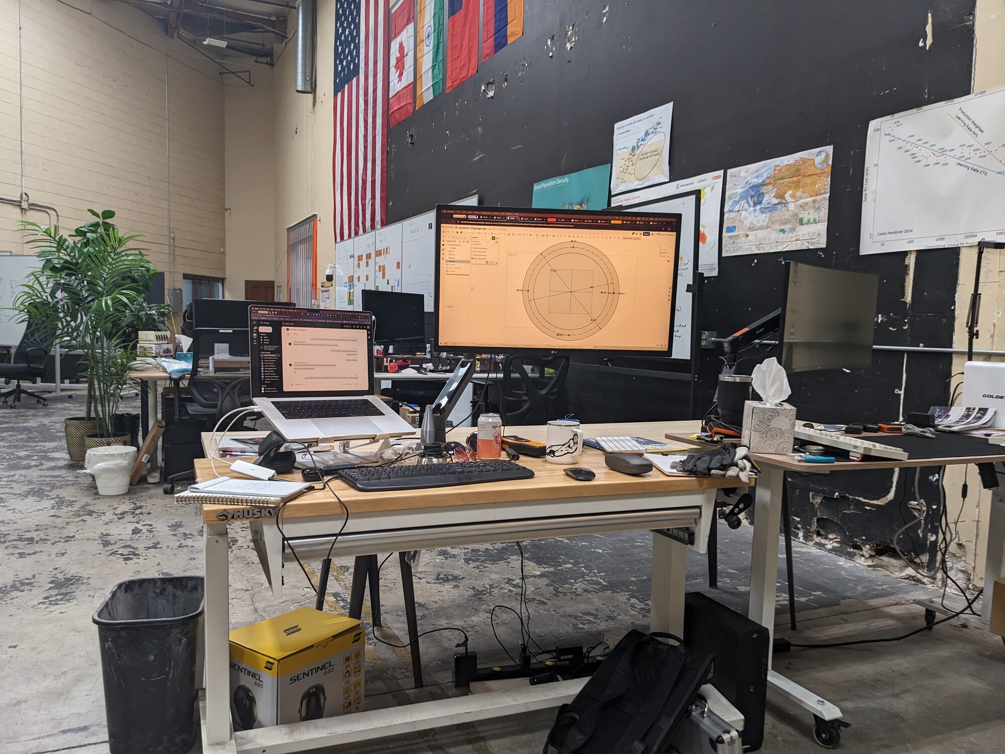 Cyclone cross-section up in CAD at the shop desk